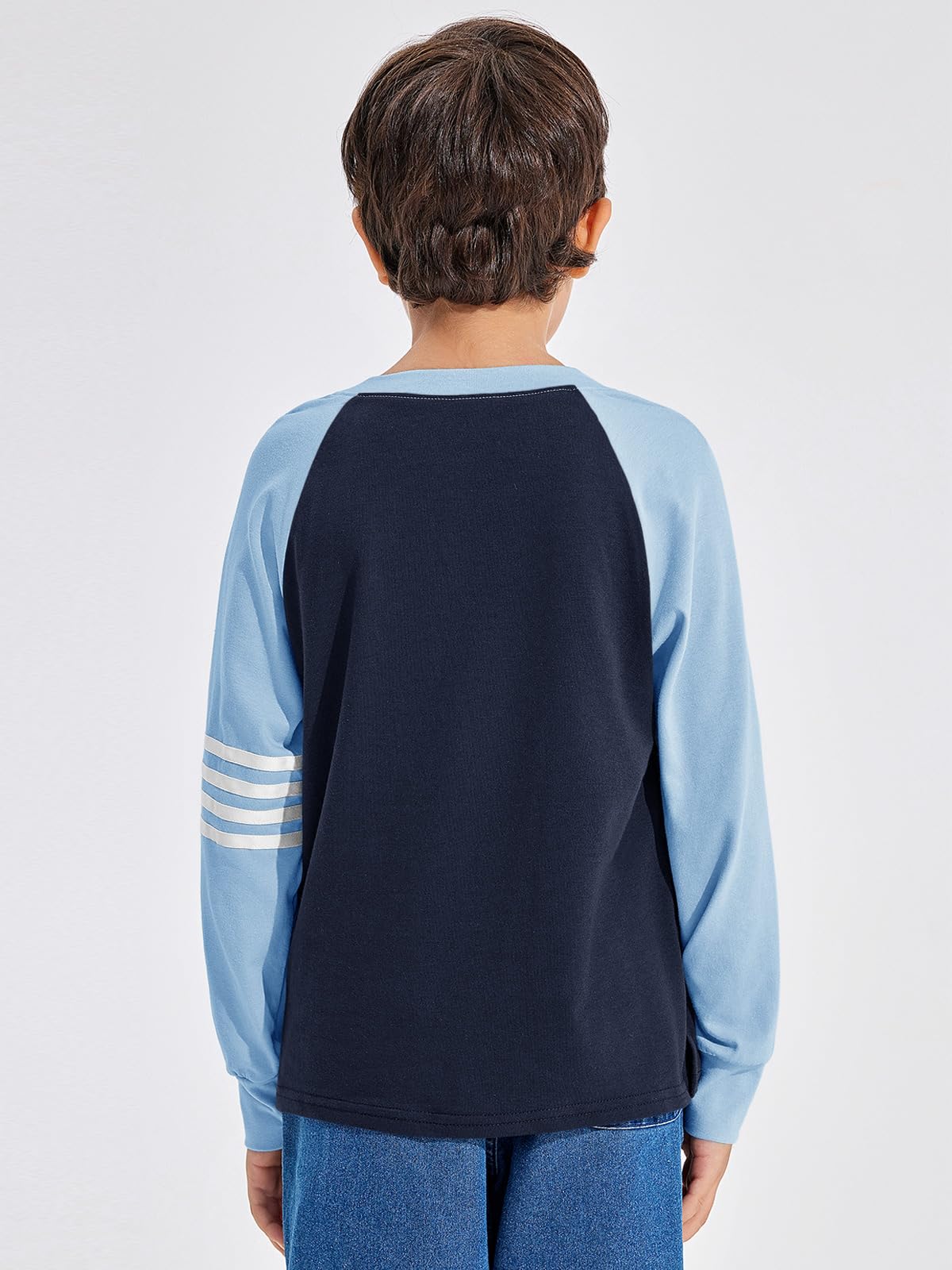 Boys Color Block Long Sleeve Crewneck Shirt in Soft Stretch Fabric