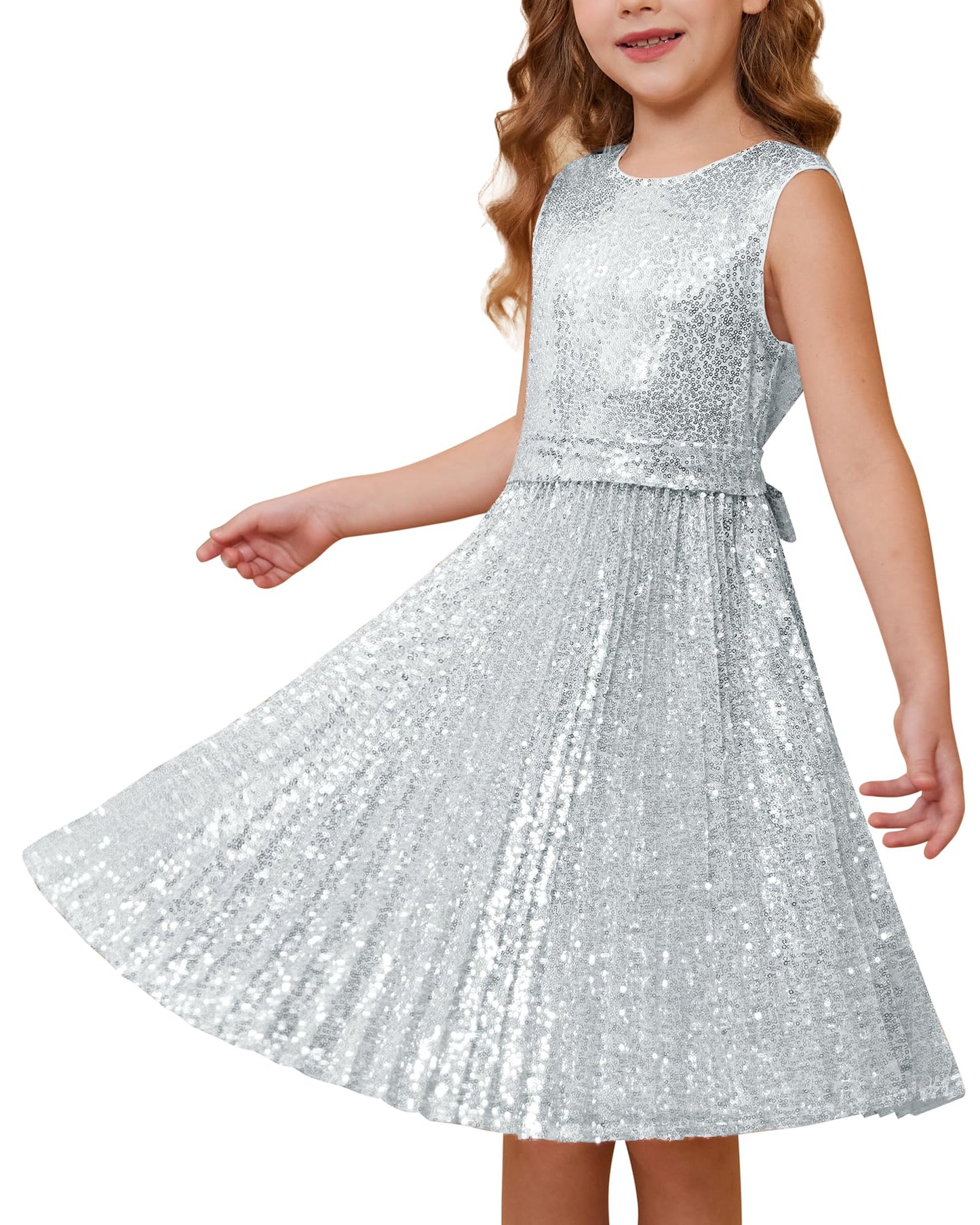 GRACE KARIN Girls Sequin Dress Sleeveless Prom Party Formal Graduations Fancy Tween Girls Dresses Size 5-12