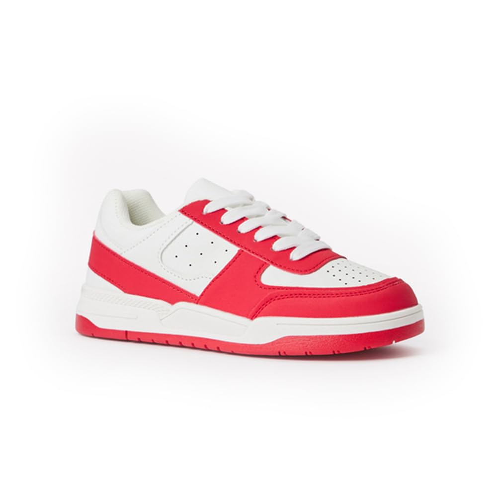 FabKids Girls' Vintage Tennis Shoes Classic Sneakers Breathable Non-Slip Athletic Shoes Cute Lace Up Casual Shoes for Kids