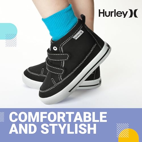 Hurley Kids Toddler and Little Kids Tedd Canvas Sneakers with Straps High Cut Skateboarding Shoes for Boys and Girls, Durable Shoes for School