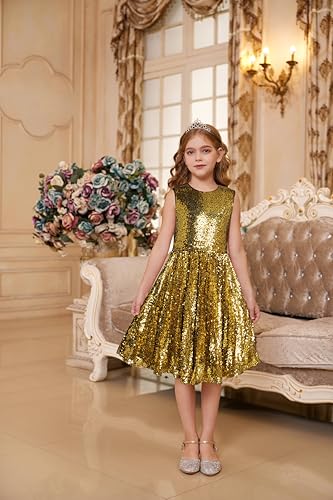 GRACE KARIN Girls Sequin Dress Sleeveless Prom Party Formal Graduations Fancy Tween Girls Dresses Size 5-12