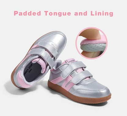 LUCKY STEP Kids Classic Retro Gum Sole Fashion Sneakers School Tennis Skate Shoes Girls Boys Hook and Loop Walking Casual Toddler Footwear Anti Slip Trainers