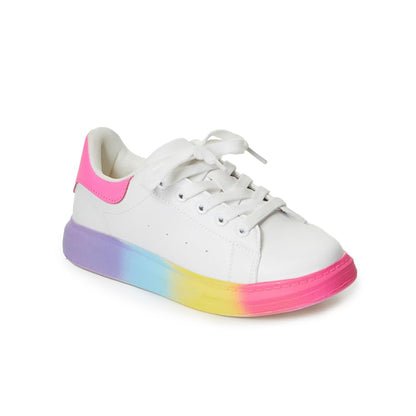 FabKids Girls' Vintage Tennis Shoes Classic Sneakers Breathable Non-Slip Athletic Shoes Cute Lace Up Casual Shoes for Kids