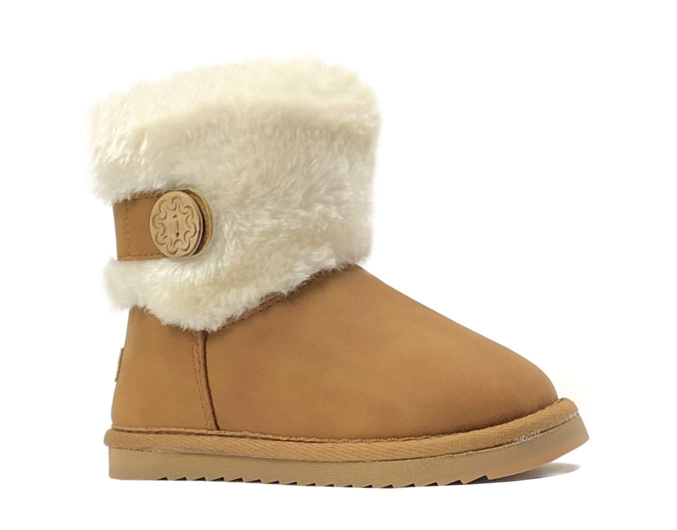 REDVOLUTION Kids Boots Toddler Girls Cute 2 Buttons || Rhinestone Faux Fur Suede Knitting Shoe