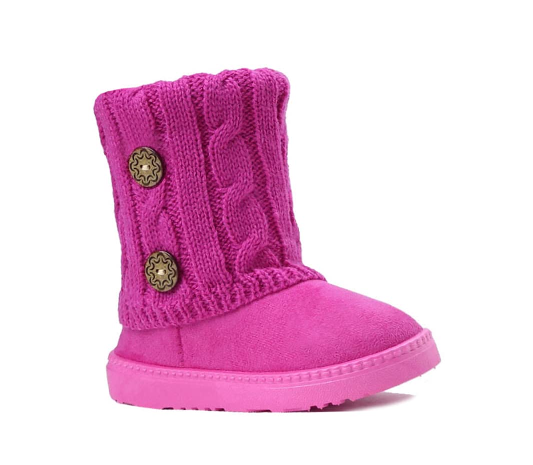 REDVOLUTION Kids Boots Toddler Girls Cute 2 Buttons || Rhinestone Faux Fur Suede Knitting Shoe