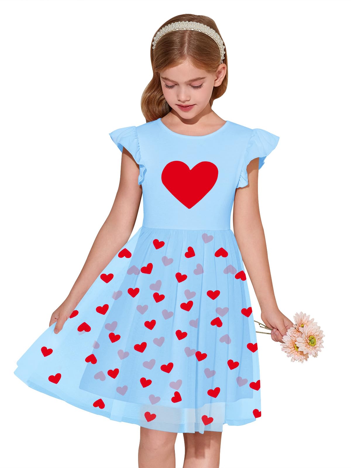 Haloumoning Girls Tutu Dress Ruffle Short Sleeve Fluffy Summer Party Tulle Dress for Kids 5-14Y