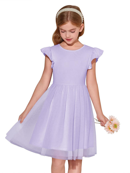 Haloumoning Girls Tutu Dress Ruffle Short Sleeve Fluffy Summer Party Tulle Dress for Kids 5-14Y