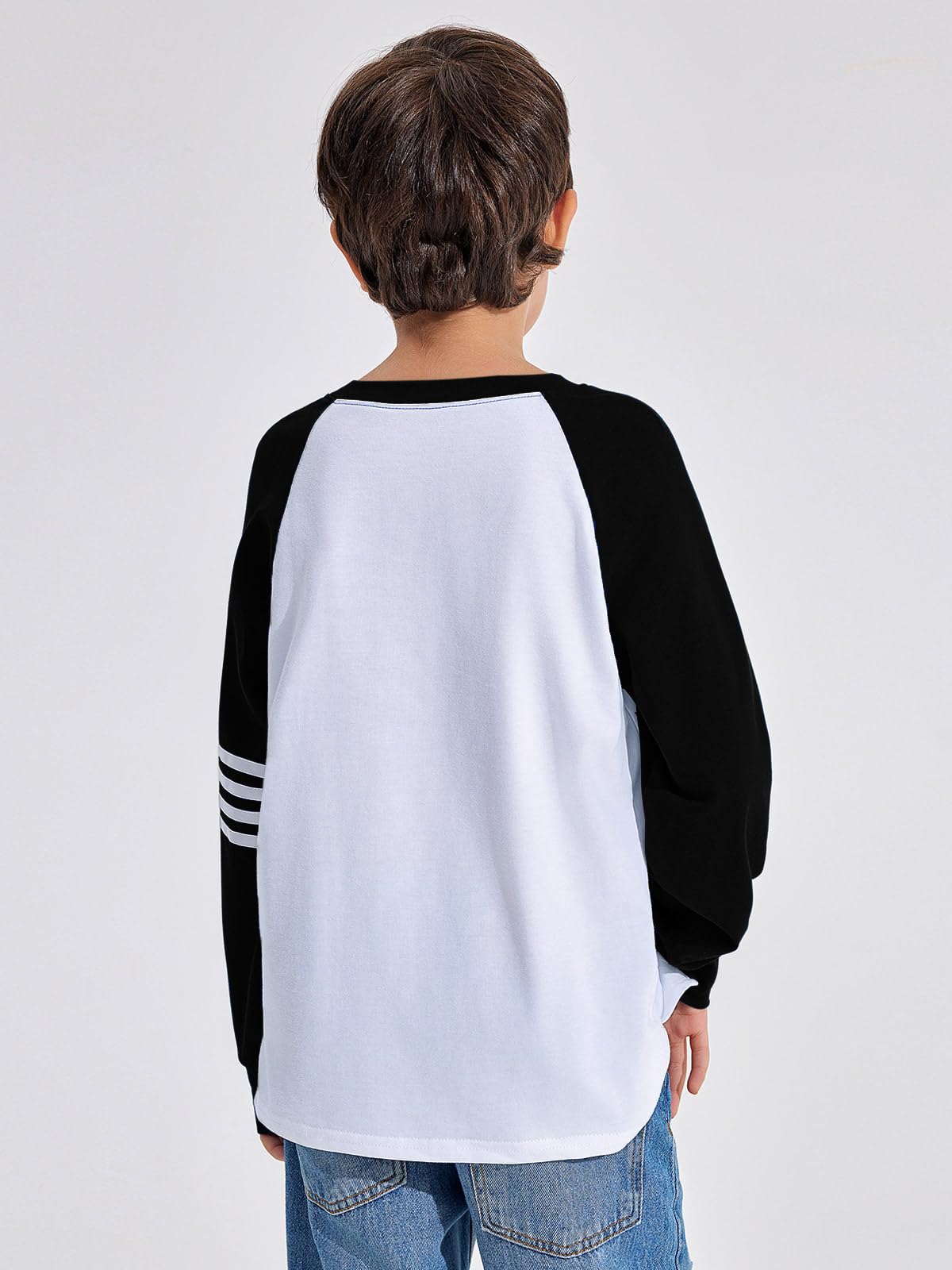 Boys Color Block Long Sleeve Crewneck Shirt in Soft Stretch Fabric