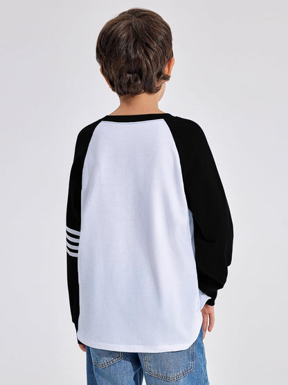 Boys Color Block Long Sleeve Crewneck Shirt in Soft Stretch Fabric