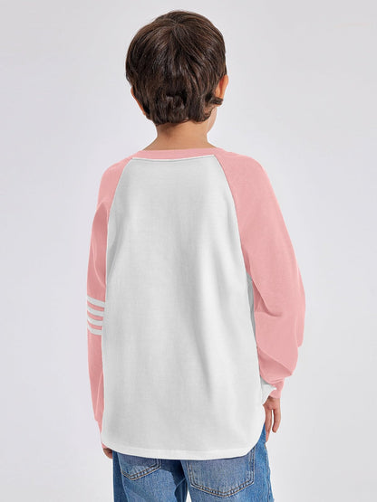 Boys Color Block Long Sleeve Crewneck Shirt in Soft Stretch Fabric