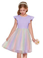 Haloumoning Girls Tutu Dress Ruffle Short Sleeve Fluffy Summer Party Tulle Dress for Kids 5-14Y