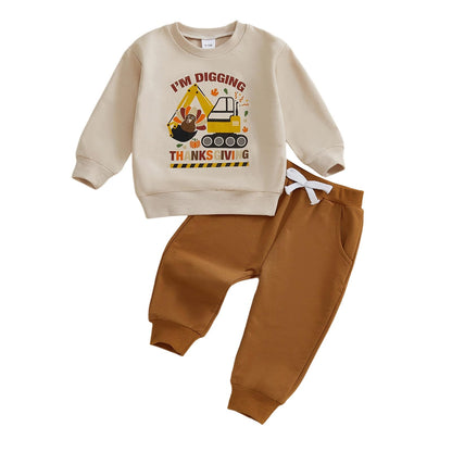 WZTYYDS Toddler Baby Boy Fall Clothes Letter Truck Long Sleeve Pullover Sweatshirt Tops Joggers Pants Set Winter Outfits