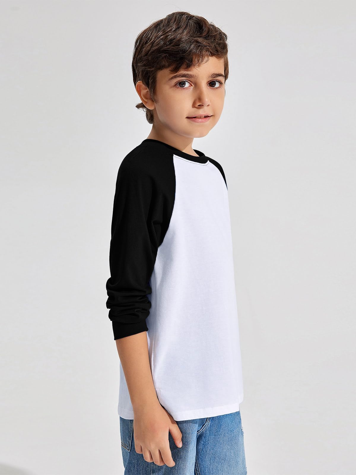 Boys Color Block Long Sleeve Crewneck Shirt in Soft Stretch Fabric