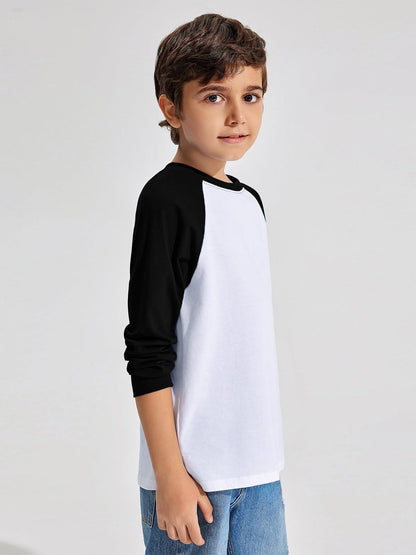 Boys Color Block Long Sleeve Crewneck Shirt in Soft Stretch Fabric