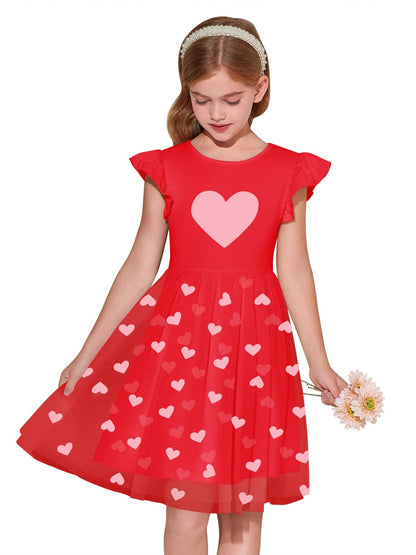 Haloumoning Girls Tutu Dress Ruffle Short Sleeve Fluffy Summer Party Tulle Dress for Kids 5-14Y