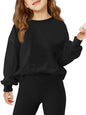 Haloumoning Girls Casual Crewneck Sweatshirts Long Sleeve Color Block Loose Fit Fall Cute Pullover Tops 5-14 Years