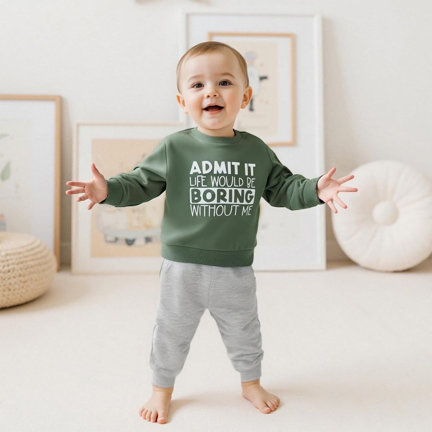 wdehow Toddler Baby Boy 2Pcs Outfits Letters Print Pullover Tops + Drawstring Pants Set Fall Winter Clothes