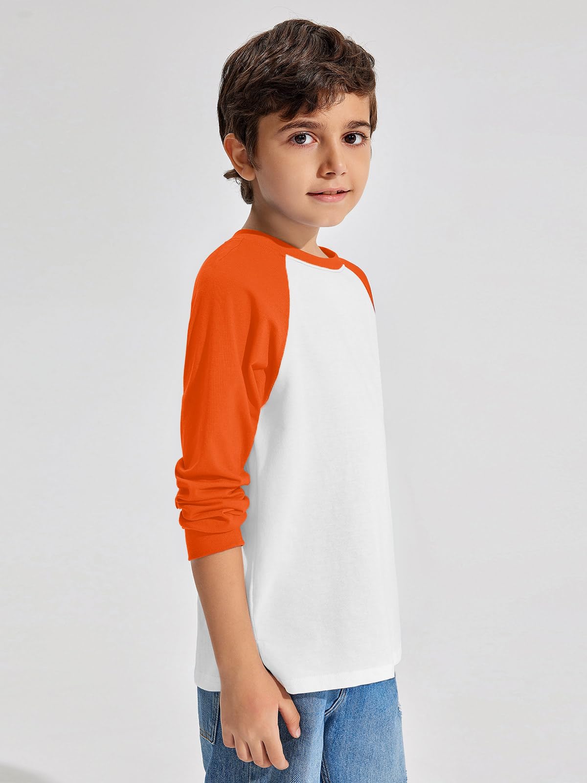 Boys Color Block Long Sleeve Crewneck Shirt in Soft Stretch Fabric