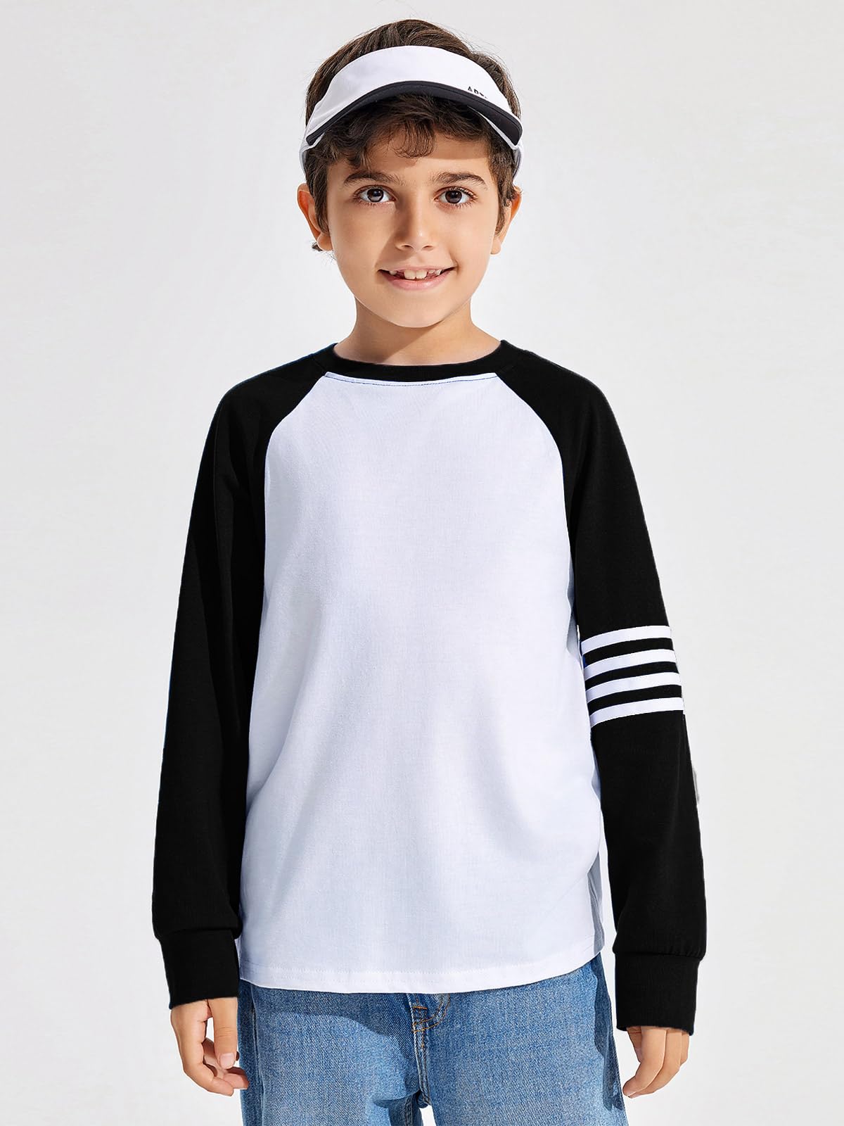Boys Color Block Long Sleeve Crewneck Shirt in Soft Stretch Fabric