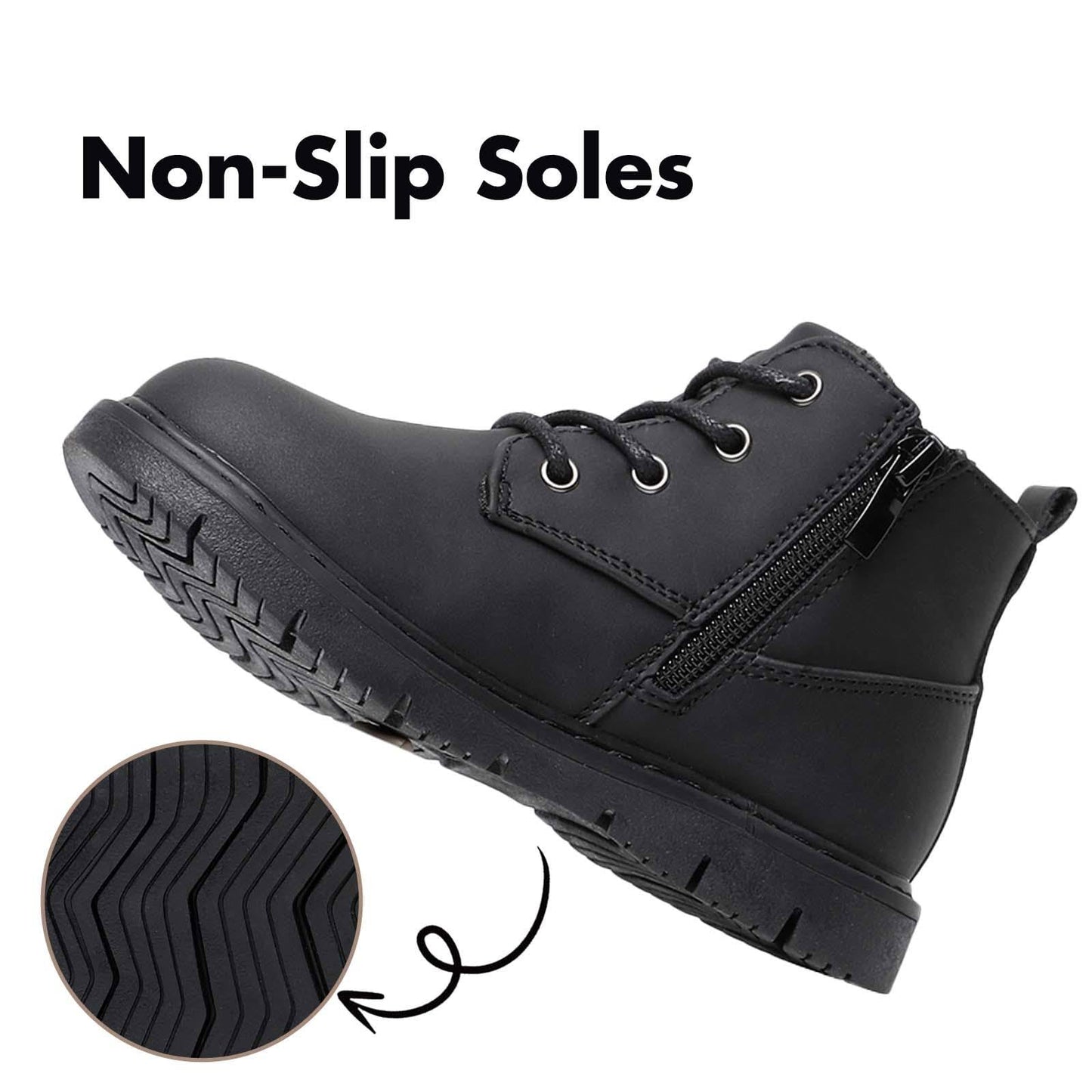 Toddler Boys Water Resistant Work Boots with Side Zipper and TPR Sole