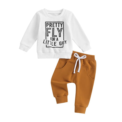 wdehow Toddler Baby Boy 2Pcs Outfits Letters Print Pullover Tops + Drawstring Pants Set Fall Winter Clothes