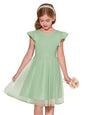 Haloumoning Girls Tutu Dress Ruffle Short Sleeve Fluffy Summer Party Tulle Dress for Kids 5-14Y