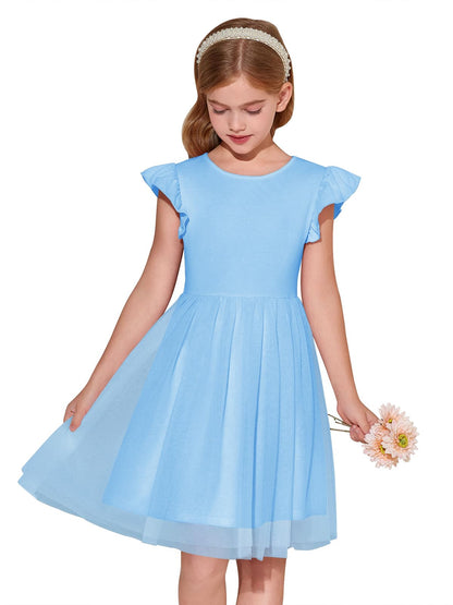 Haloumoning Girls Tutu Dress Ruffle Short Sleeve Fluffy Summer Party Tulle Dress for Kids 5-14Y