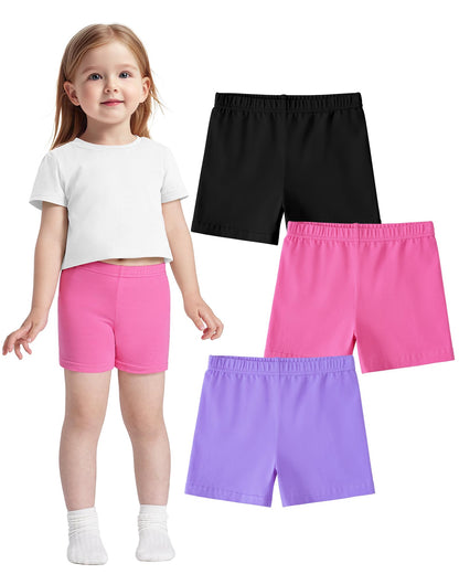 ZUEMET 3 Pack Baby Girls Bike Shorts Toddler Girl Athletic Dance Short Soft Cotton Summer Clothes Size 18M-5T