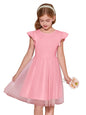 Haloumoning Girls Tutu Dress Ruffle Short Sleeve Fluffy Summer Party Tulle Dress for Kids 5-14Y