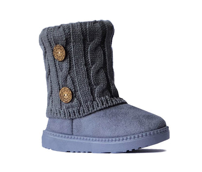 REDVOLUTION Kids Boots Toddler Girls Cute 2 Buttons || Rhinestone Faux Fur Suede Knitting Shoe