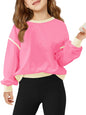 Haloumoning Girls Casual Crewneck Sweatshirts Long Sleeve Color Block Loose Fit Fall Cute Pullover Tops 5-14 Years
