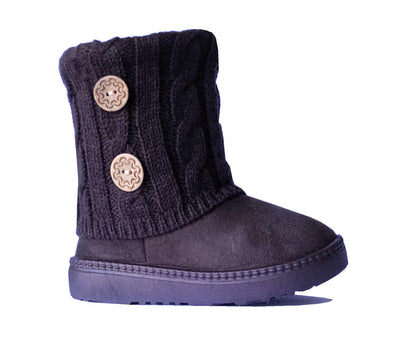 REDVOLUTION Kids Boots Toddler Girls Cute 2 Buttons || Rhinestone Faux Fur Suede Knitting Shoe