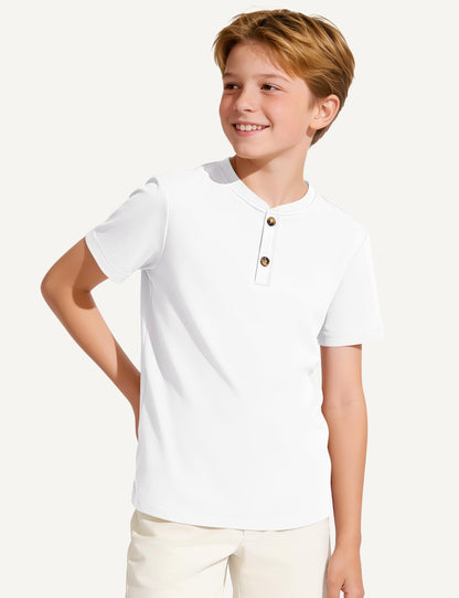 Boys Cotton Henley Short Sleeve Shirt with Button Placket