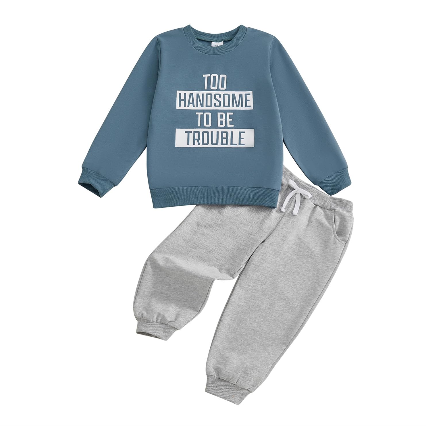 wdehow Toddler Baby Boy 2Pcs Outfits Letters Print Pullover Tops + Drawstring Pants Set Fall Winter Clothes
