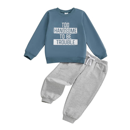 wdehow Toddler Baby Boy 2Pcs Outfits Letters Print Pullover Tops + Drawstring Pants Set Fall Winter Clothes