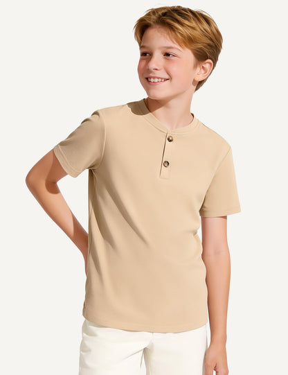 Boys Cotton Henley Short Sleeve Shirt with Button Placket