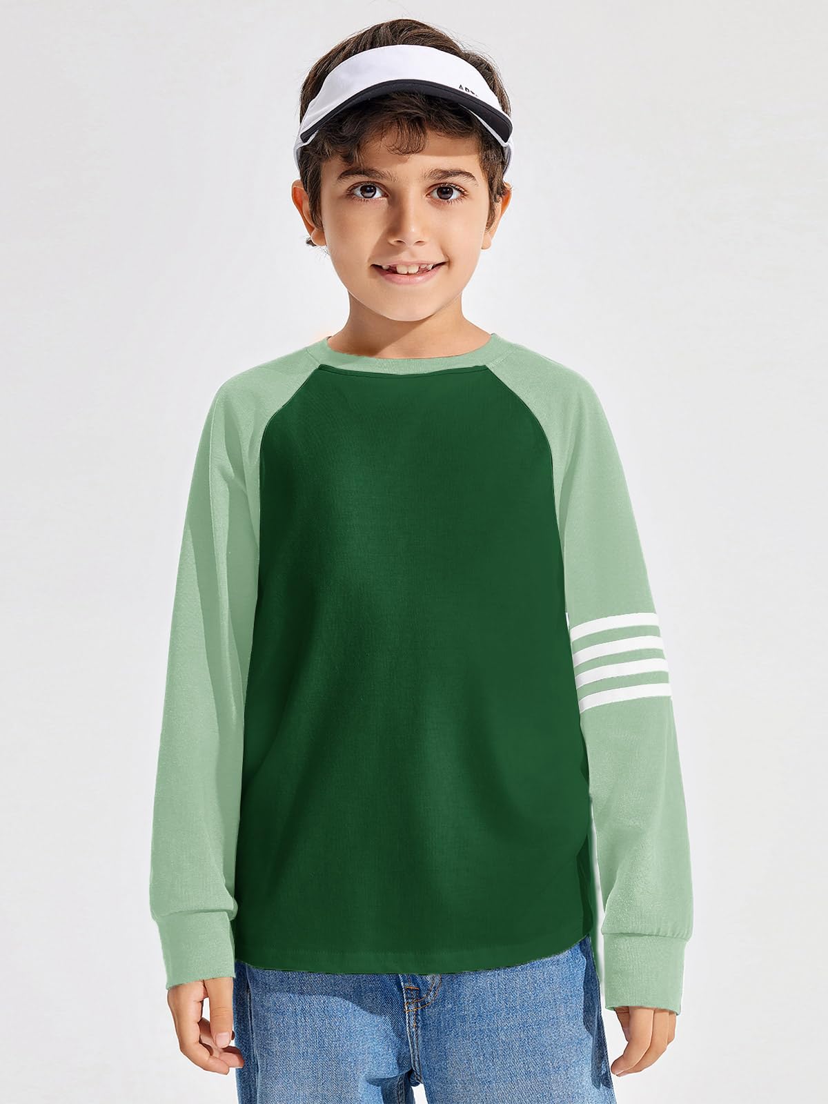 Boys Color Block Long Sleeve Crewneck Shirt in Soft Stretch Fabric