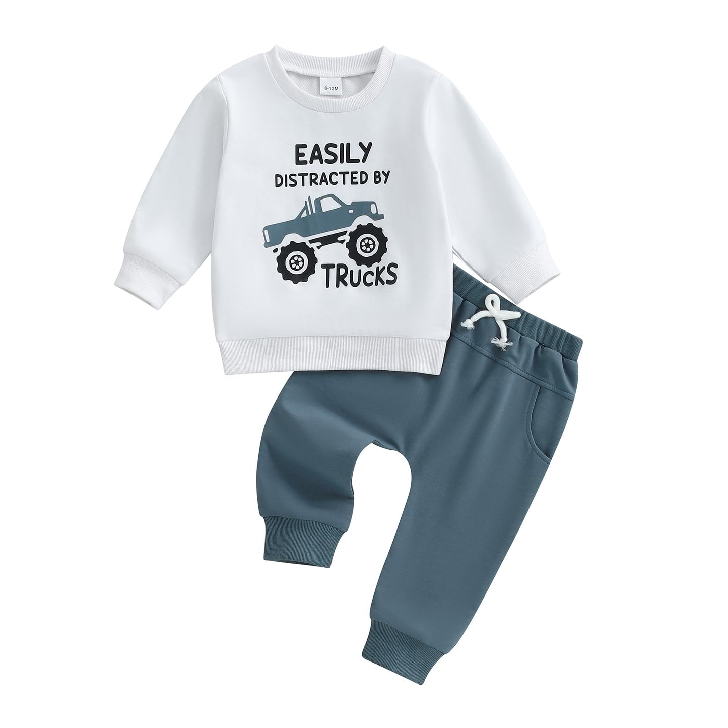WZTYYDS Toddler Baby Boy Fall Clothes Letter Truck Long Sleeve Pullover Sweatshirt Tops Joggers Pants Set Winter Outfits