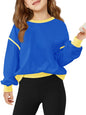 Haloumoning Girls Casual Crewneck Sweatshirts Long Sleeve Color Block Loose Fit Fall Cute Pullover Tops 5-14 Years