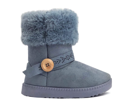 REDVOLUTION Kids Boots Toddler Girls Cute 2 Buttons || Rhinestone Faux Fur Suede Knitting Shoe