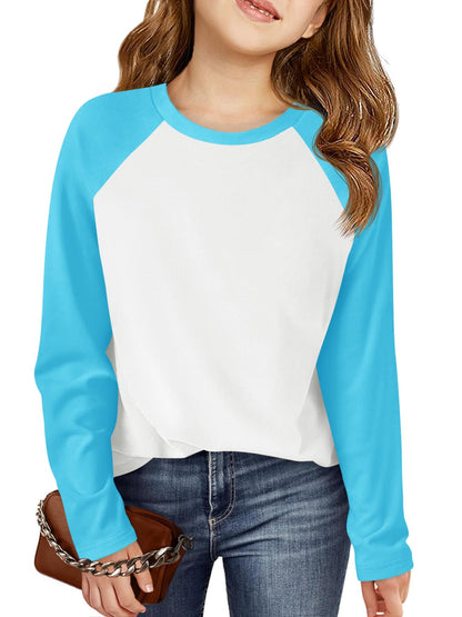 Haloumoning Kids Girls T Shirts Casual Raglan Long Sleeve Tee Crewneck Color Block Cute Fall Blouses Tops 5-14 Years