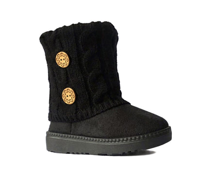 REDVOLUTION Kids Boots Toddler Girls Cute 2 Buttons || Rhinestone Faux Fur Suede Knitting Shoe