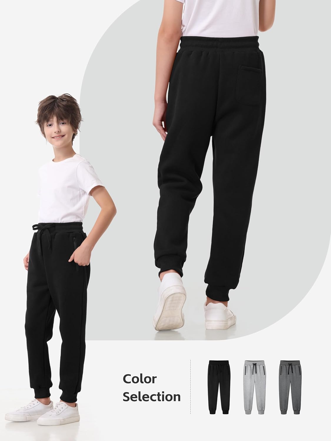 3 Pack Boys Sweatpants Fleece Cotton Athletic Pants Boys Joggers with Zipper Pockets Kids Youth Workout Sweat Pants Size 5-16