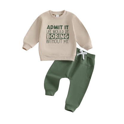 wdehow Toddler Baby Boy 2Pcs Outfits Letters Print Pullover Tops + Drawstring Pants Set Fall Winter Clothes