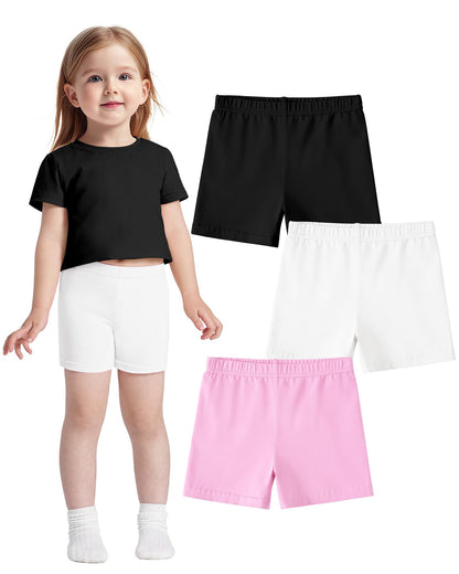 ZUEMET 3 Pack Baby Girls Bike Shorts Toddler Girl Athletic Dance Short Soft Cotton Summer Clothes Size 18M-5T