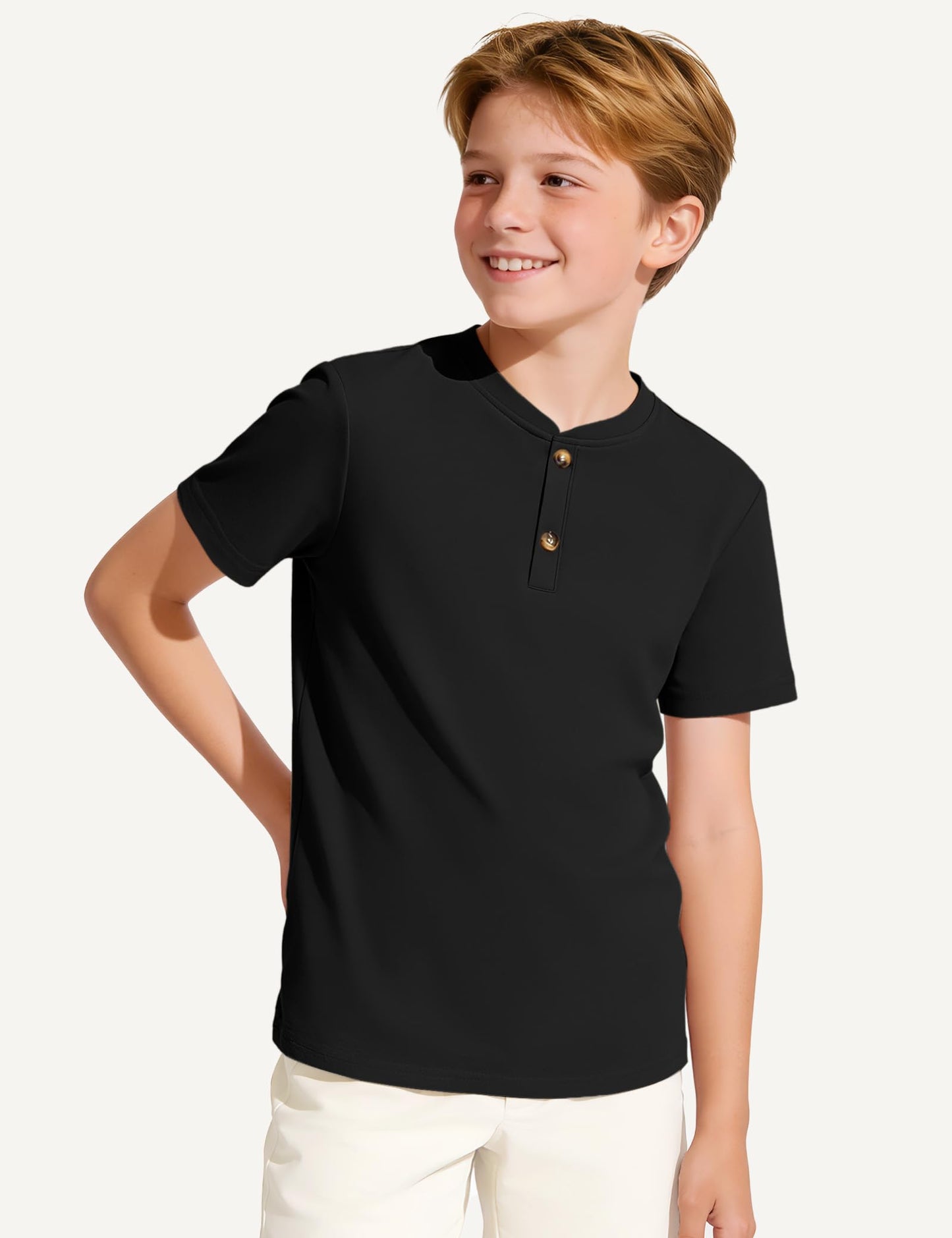 Boys Cotton Henley Short Sleeve Shirt with Button Placket