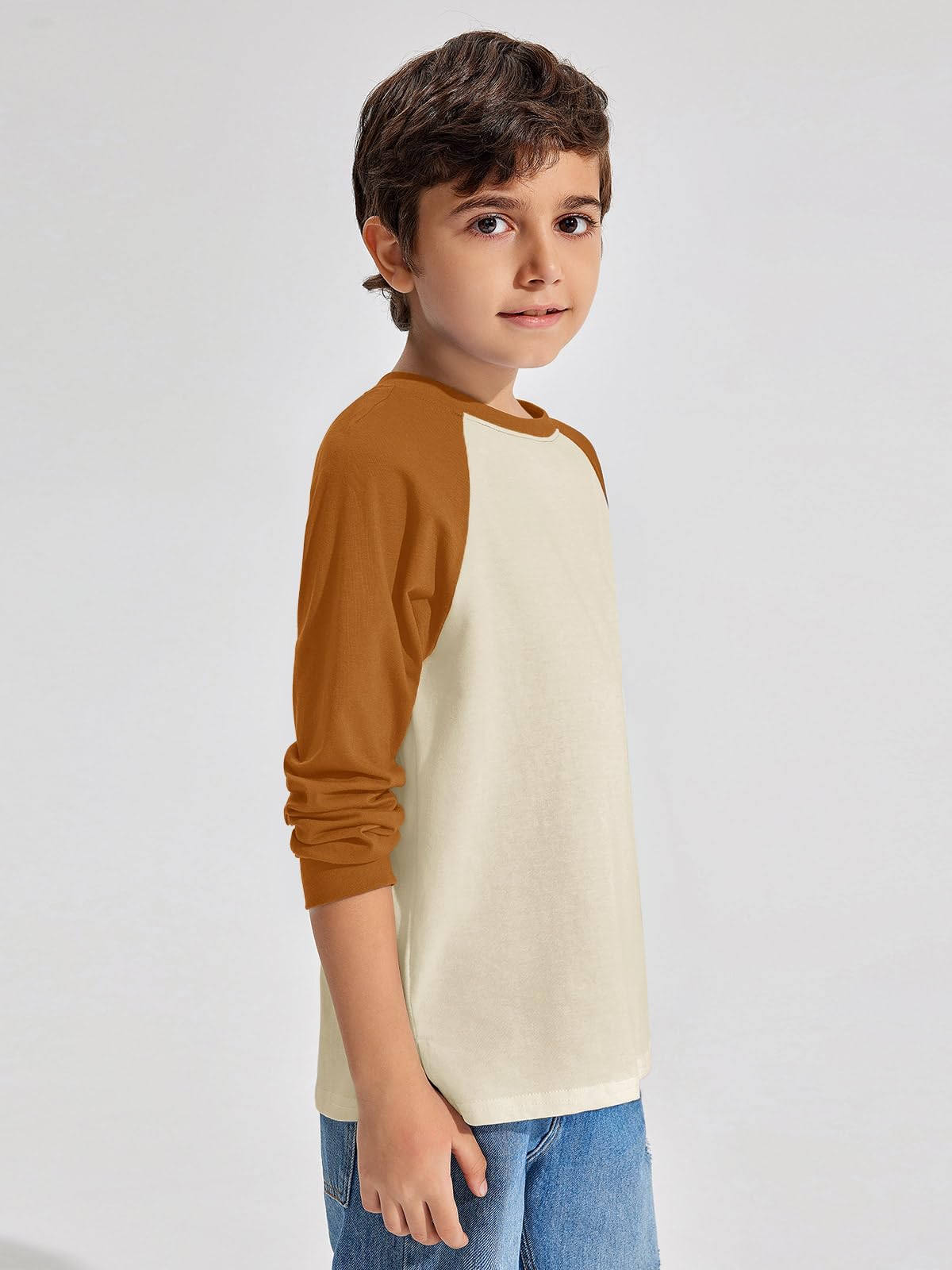 Boys Color Block Long Sleeve Crewneck Shirt in Soft Stretch Fabric