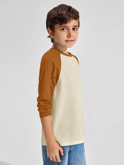 Boys Color Block Long Sleeve Crewneck Shirt in Soft Stretch Fabric