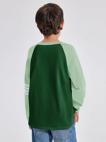 Boys Color Block Long Sleeve Crewneck Shirt in Soft Stretch Fabric
