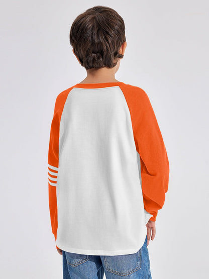 Boys Color Block Long Sleeve Crewneck Shirt in Soft Stretch Fabric